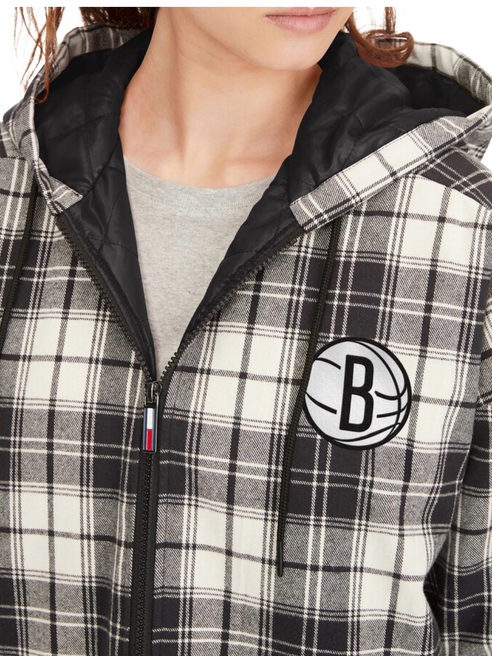 Tommy Jeans NBA Brooklyn Nets Molly Flannel Jacket Hoodie Woman Size Small